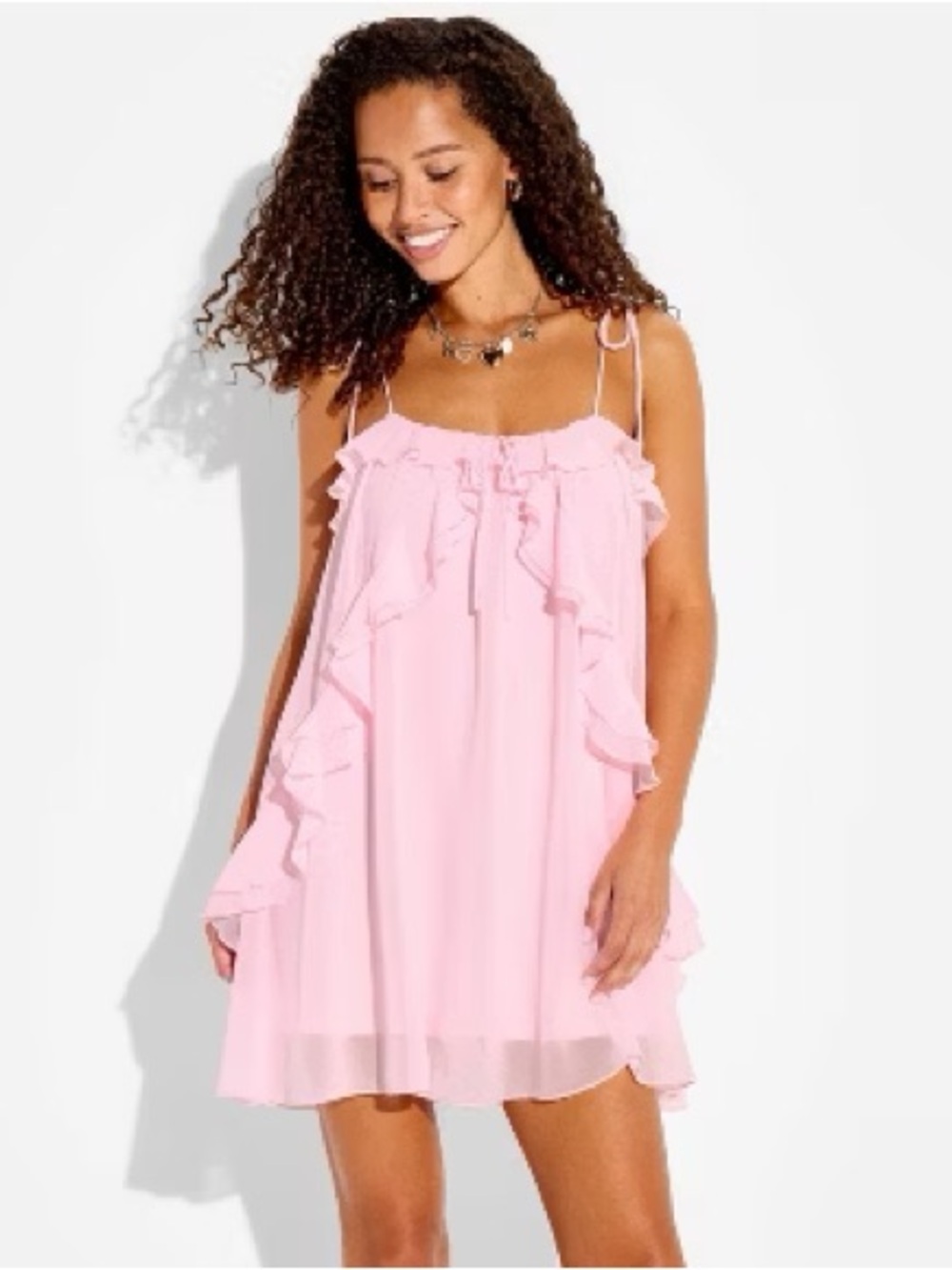 wild fable Pink Ruffle Spaghetti-Strap Mini Dress